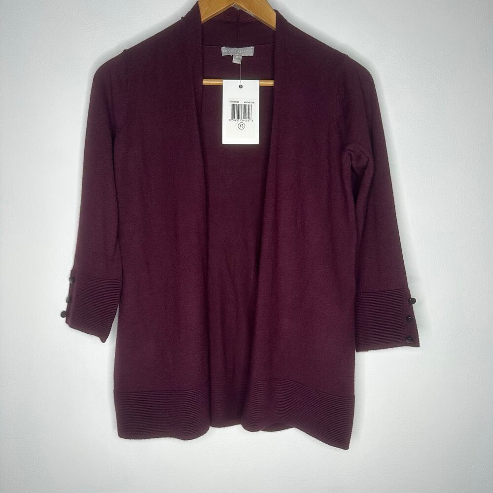 evolution by cyrus | NWOT Size XS Maroon Plum Open 3/4 Sleeve Sweater Cardigan